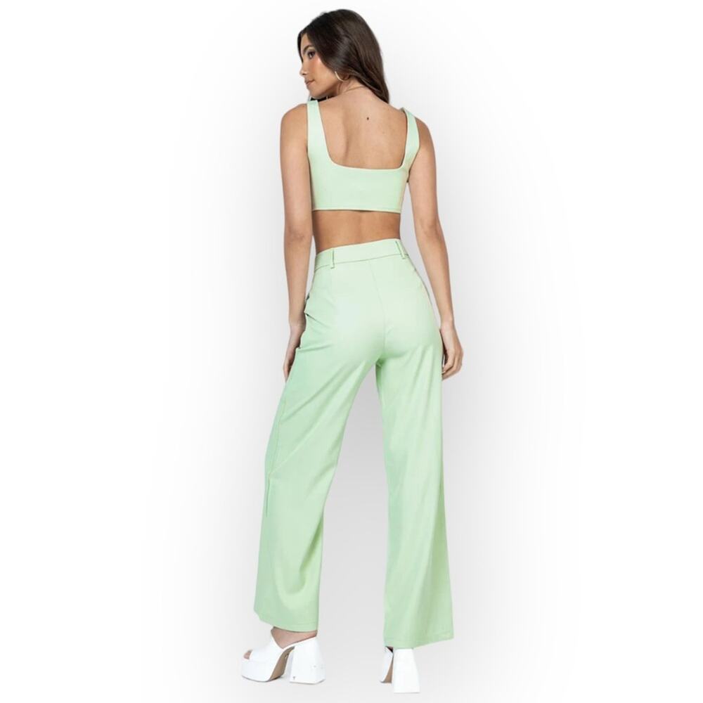 Princess Polly Huxley High Waist Wide Leg Pant size 8 Light Green - Picture 2 of 15